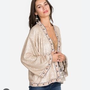 Johnny Was Beige Sequin Kimono Top